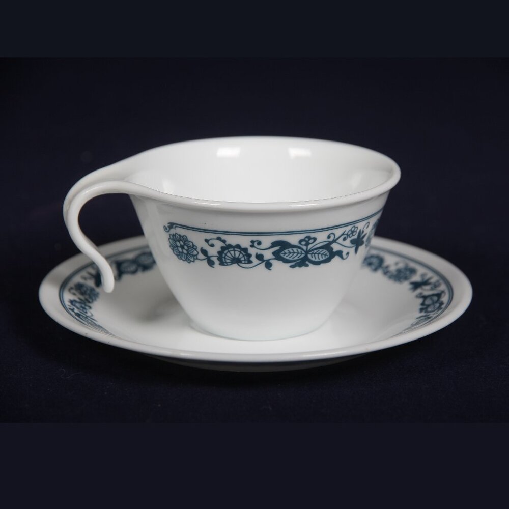 Four Teacup and Saucer Sets in the Corning Ware Corelle “Old Town Blue” pattern